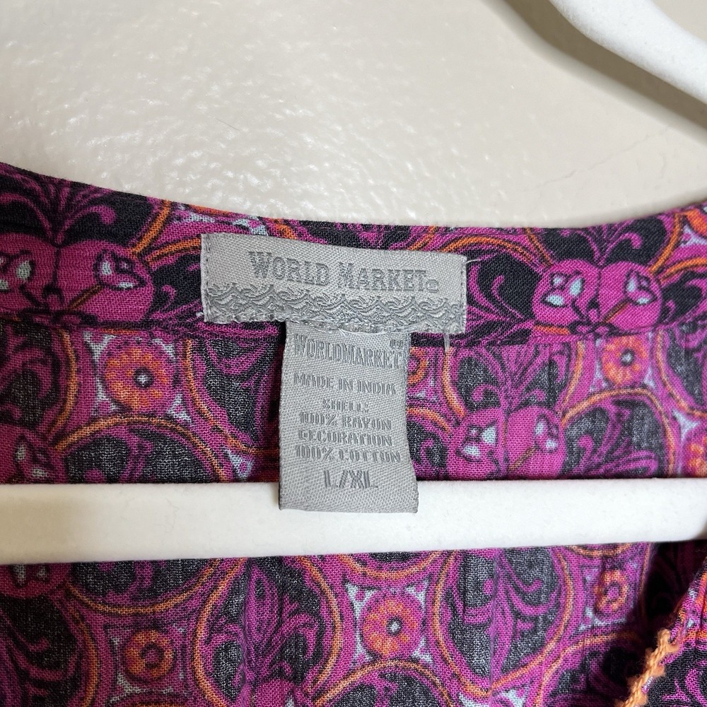 World Market Dress Small Floral Wrap Boho Gypsy Midi V Neck Pink Geometric - Picture 2 of 6